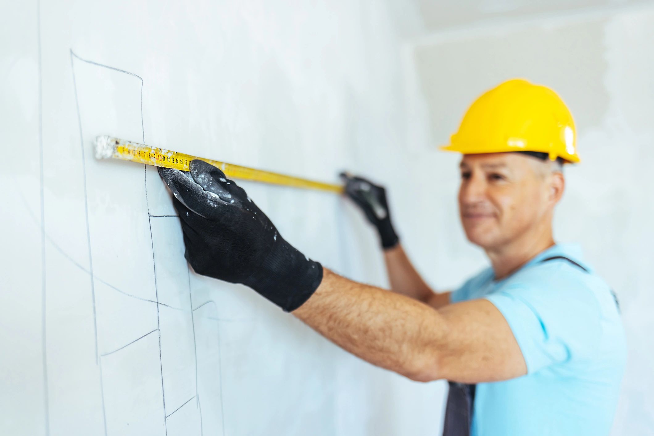 Handyman measuring for an interior renovation